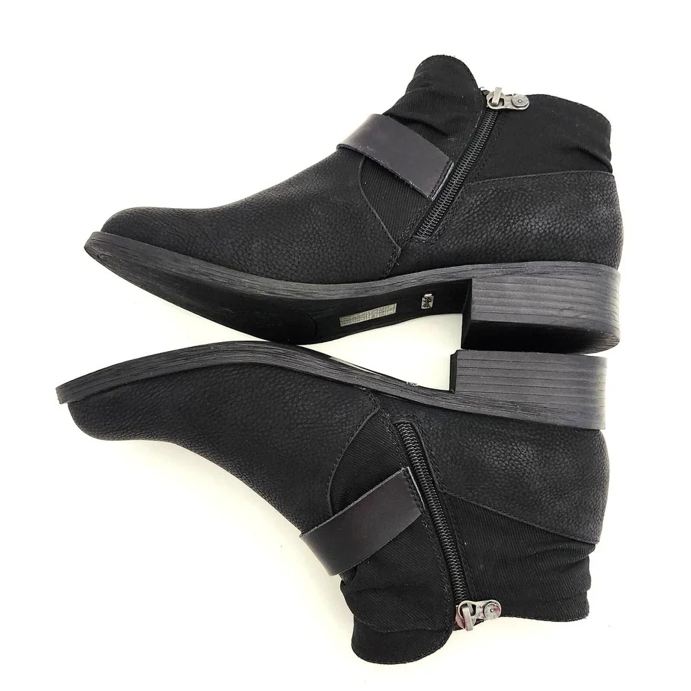 Blowfish Malibu Ankle Boots Black Vegan Leather Buckle Zipper Womens 7